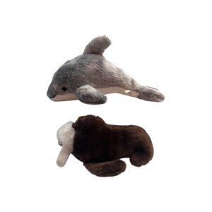 Vintage 1988 SeaWorld Dolphin Walrus Plush Shamu Era Stuffed Animals Korea